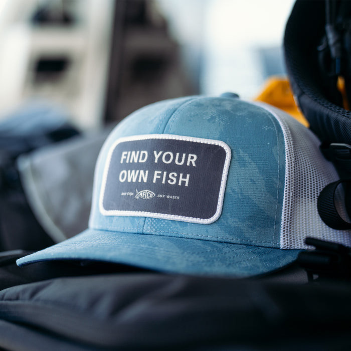 Aftco Guide Sayings Hat - Find Your Own Fish - Dusk Storm Camo