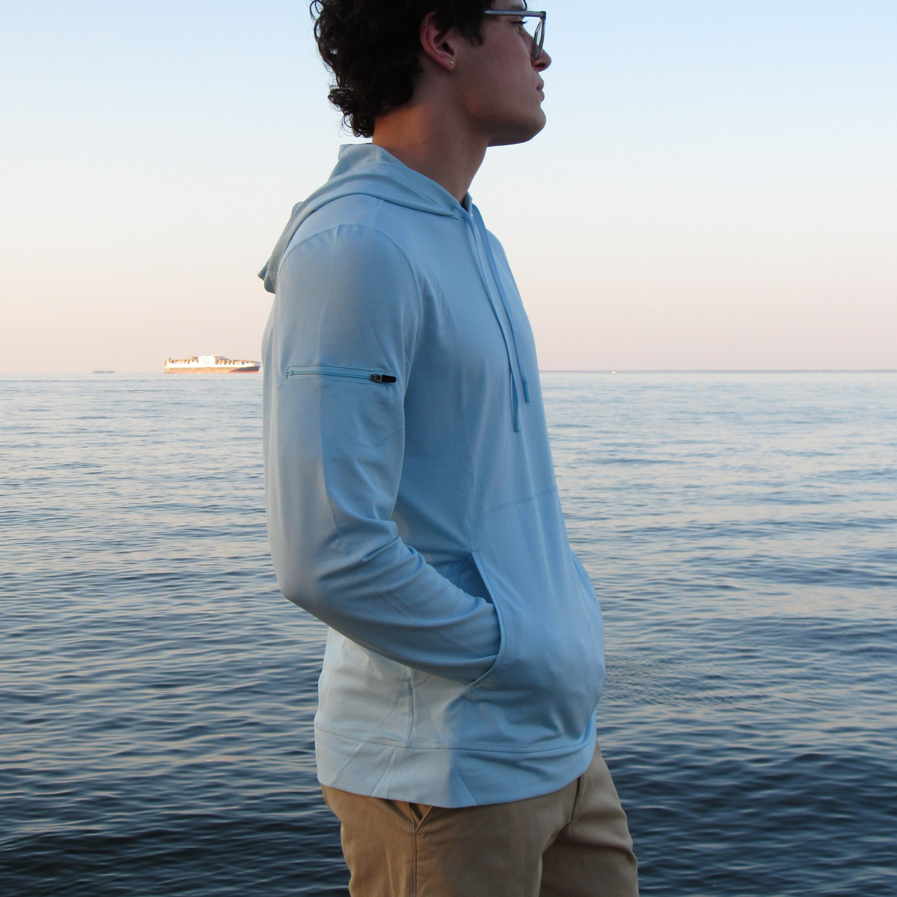 Marlin Hook Helm LS Performance Hoodie - Light Blue