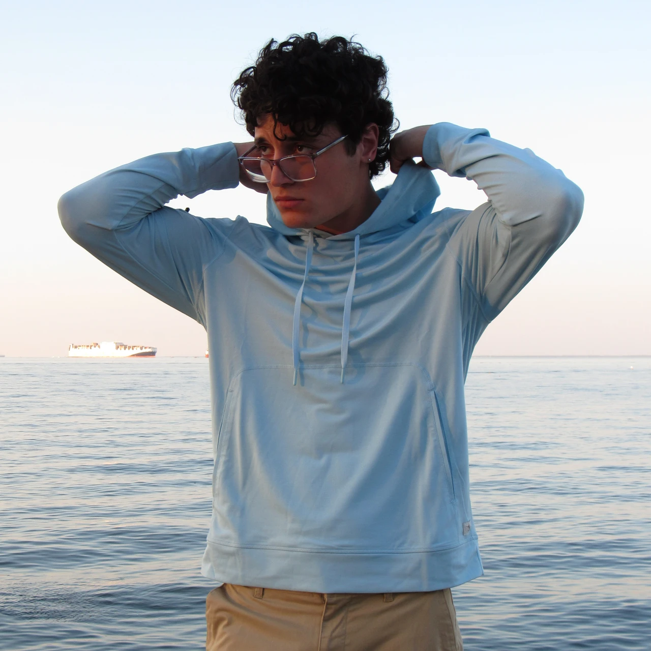 Marlin Hook Helm LS Performance Hoodie - Light Blue