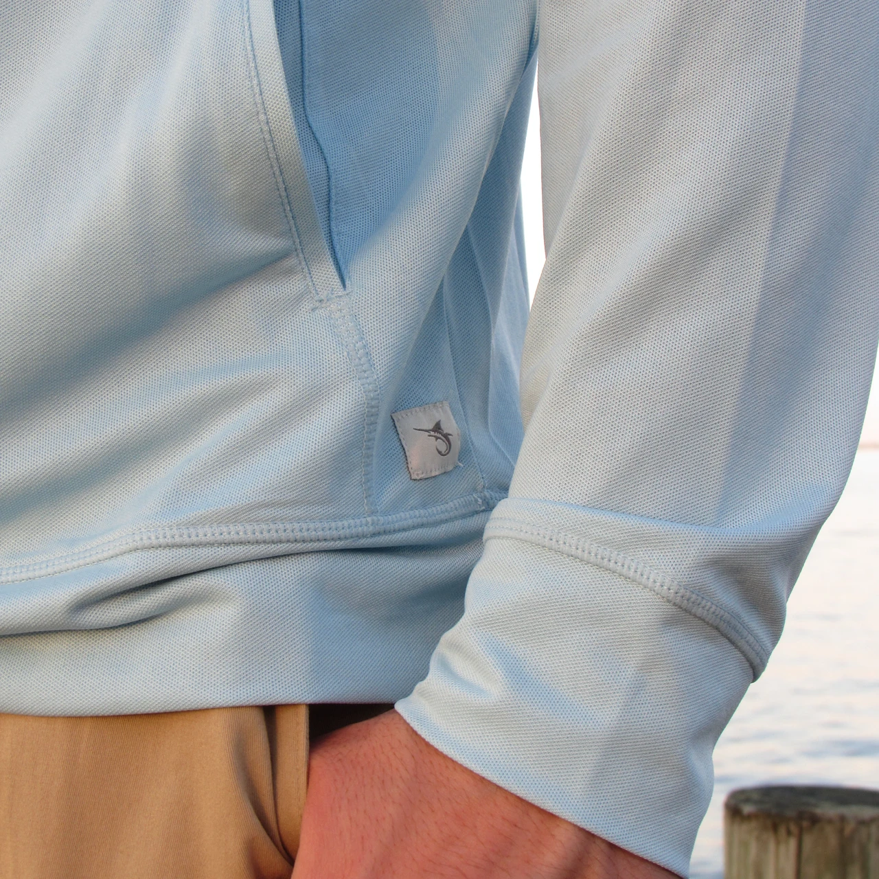 Marlin Hook Helm LS Performance Hoodie - Light Blue