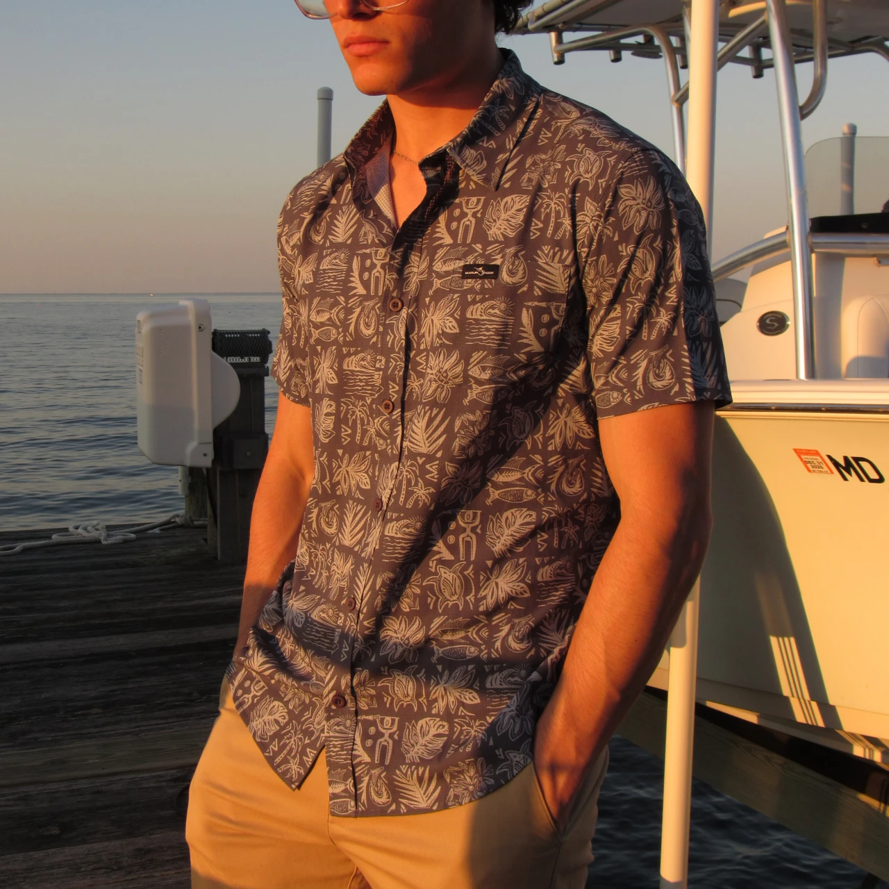 Marlin Hook Hono Performance Button Down Shirt - Charcoal