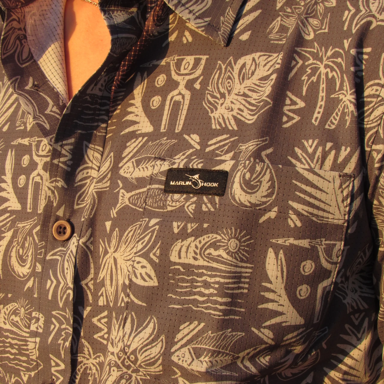 Marlin Hook Hono Performance Button Down Shirt - Charcoal