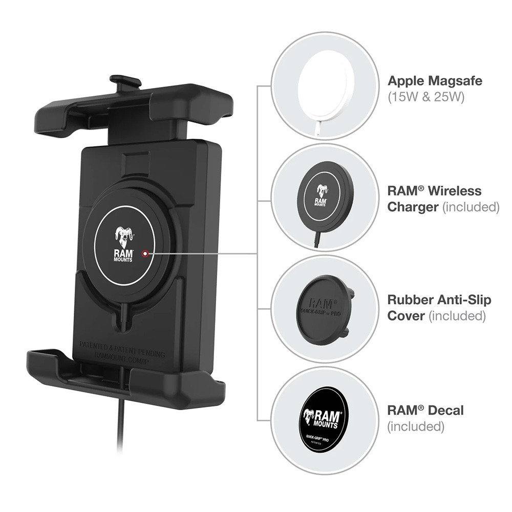 Ram Mount RAM Quick-Grip Pro XL w\/Ball  Qi2 15W Wireless Charger