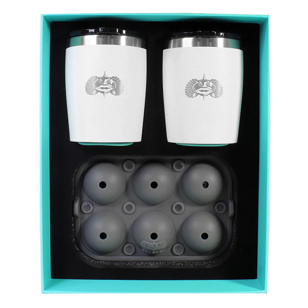 Toadfish Non-Tipping 10oz White Rocks Tumblers w\/Ice Ball Tray - 2 Tumblers