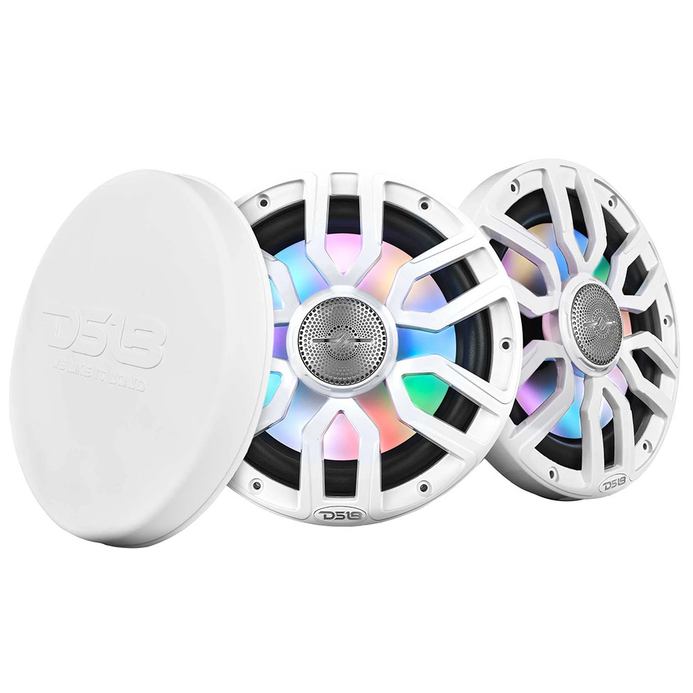 DS18 8" 2-Way Coaxial Marine Speakers w\/Digital LED Lights  Bullet Tweeter - White - 175W, 4-Ohm