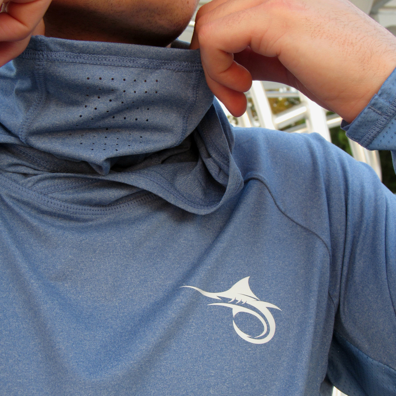 Marlin Hook Buoy Performance LS Hoodie with Mask - Blue