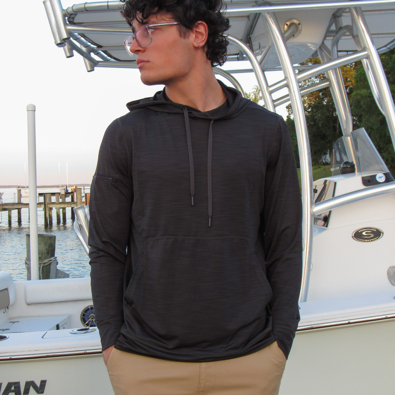 Marlin Hook Helm LS Performance Hoodie - Charcoal
