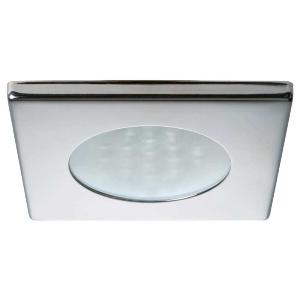 Quick Bryan C Downlight LED -  2W, IP40, Spring Mounted w\/Switch - Square Stainless Bezel, Round Warm White Light