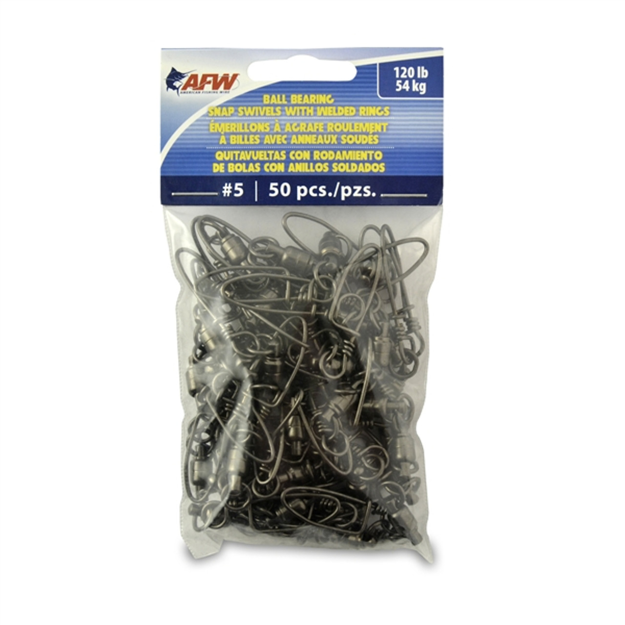 American Fishing Wire Black Ball Bearing Snap Swivels (50 Piece), Size 5, 50kg Test