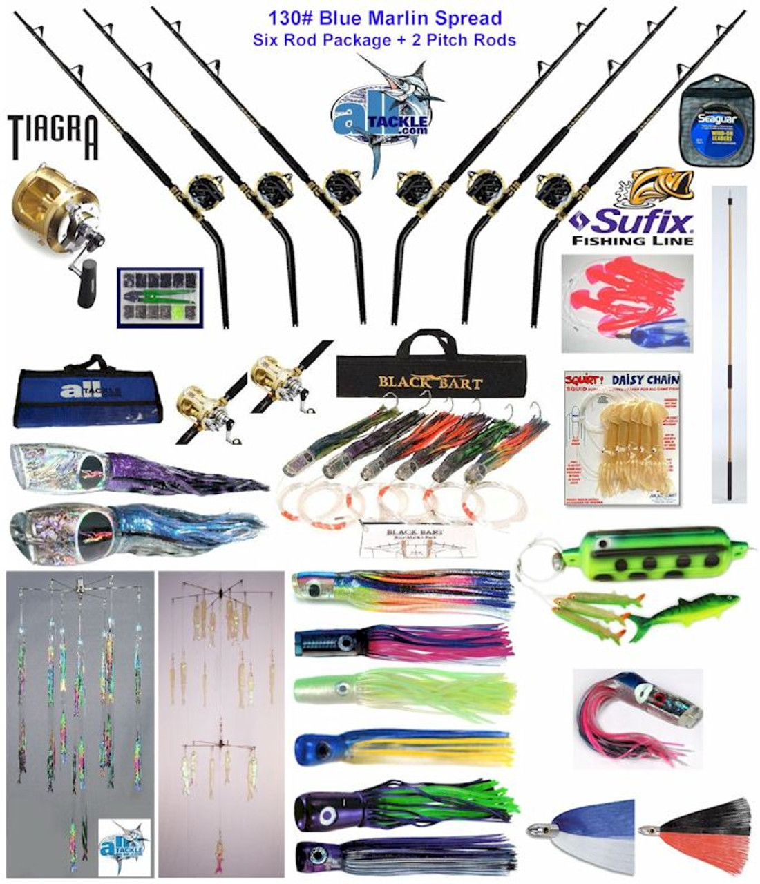 Alltackle Blue Marlin 130# Trolling Spread Package w/ Rods&Reels