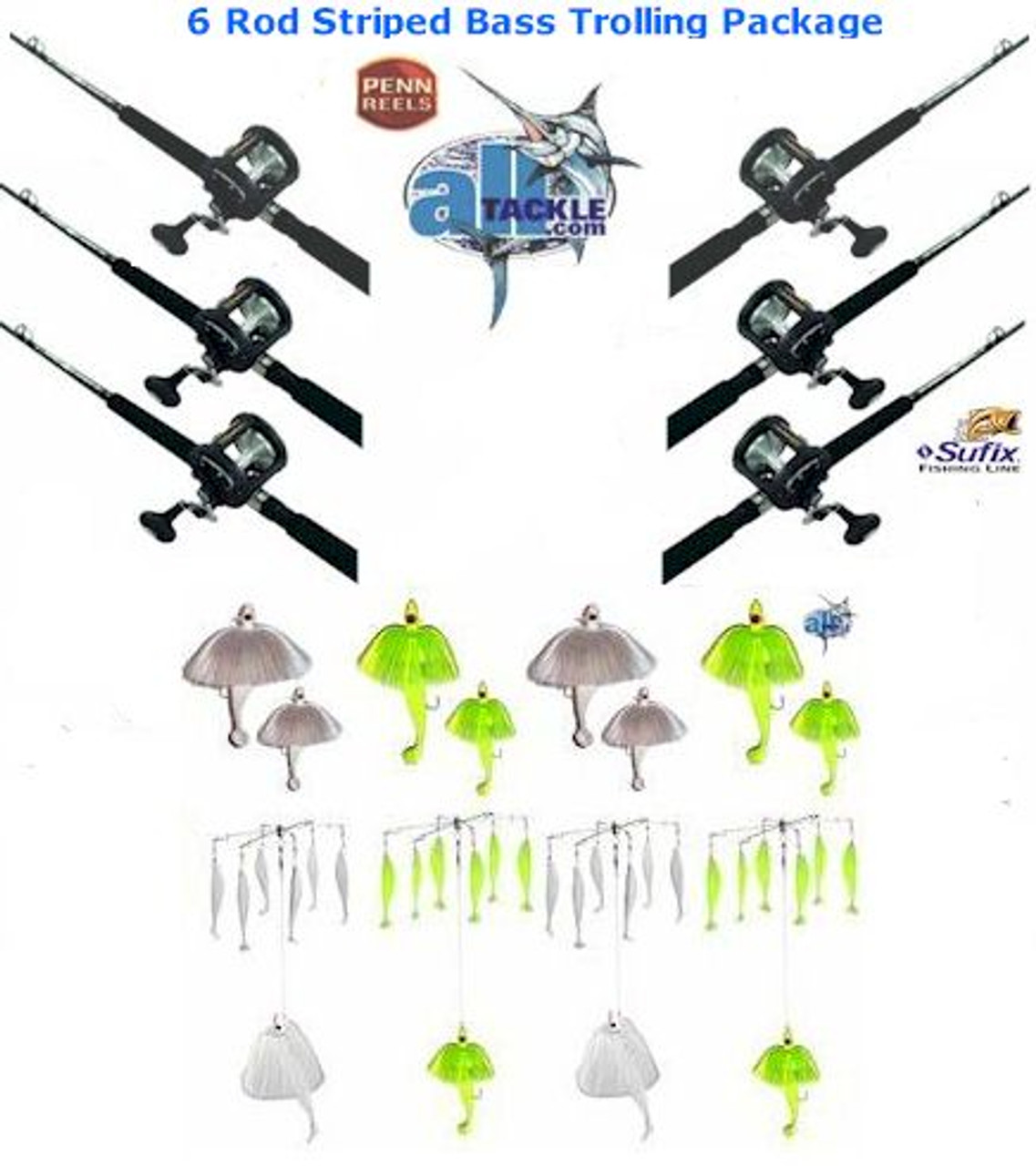 Striped Bass 6 Rod & Trolling Rig Package