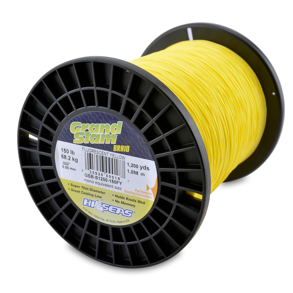 Hi Seas Grand Slam Braid 1200 yd Hi Vis Yellow Test: 150 (GSB-S1200-150FY)