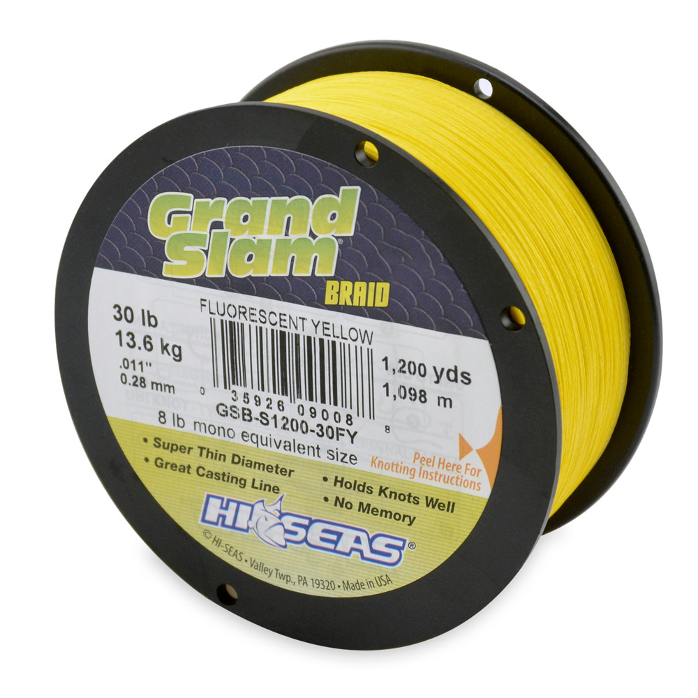 Hi Seas Grand Slam Braid 1200 yd Hi Vis Yellow Test: 30 (GSB-S1200-30FY)