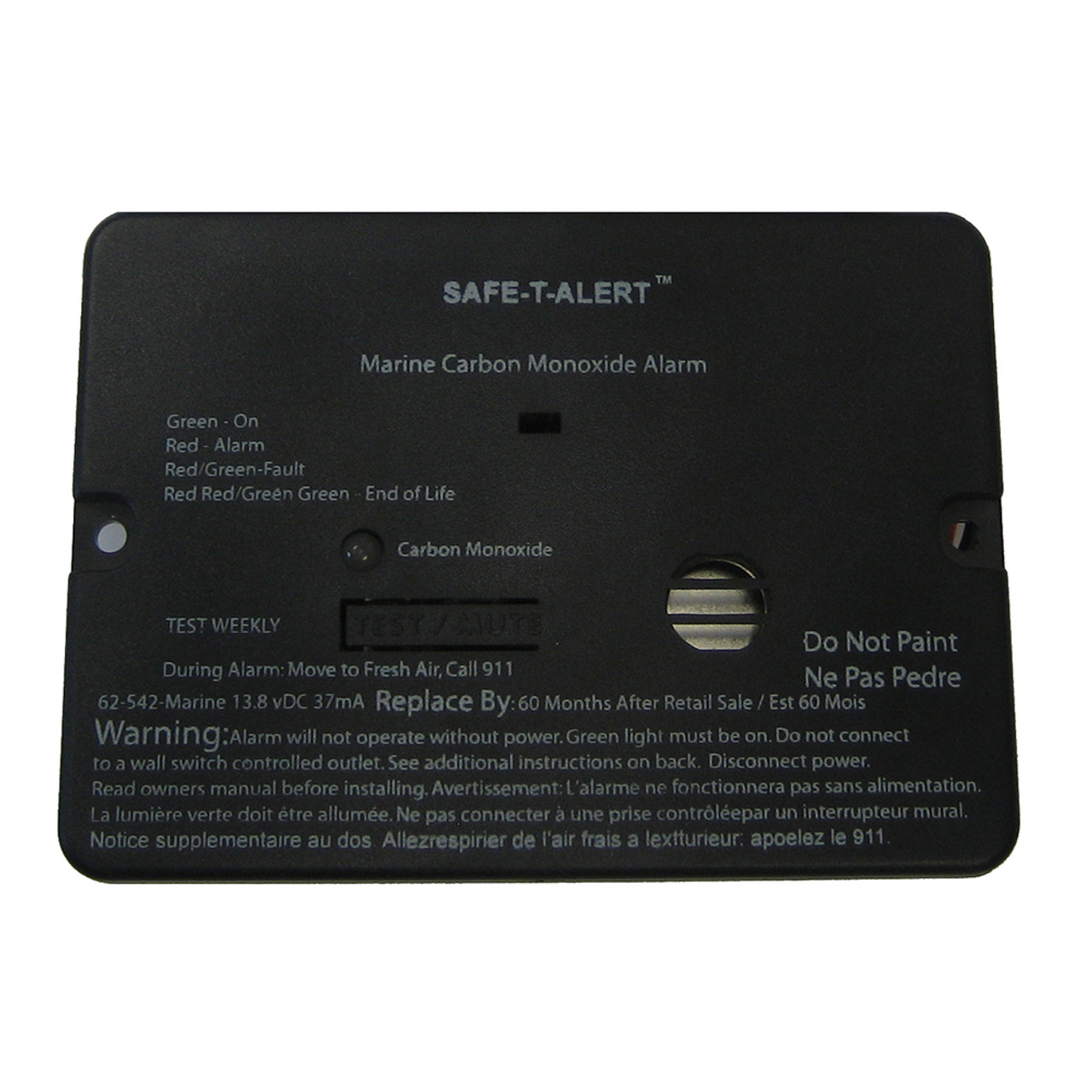 Safe-T-Alert 62 Series Carbon Monoxide Alarm - 12V - 62-542-Marine - Flush Mount - Black