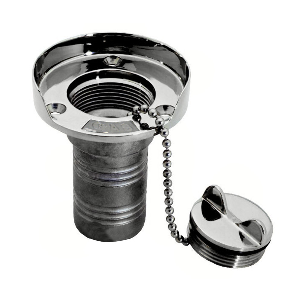 Whitecap Gas Hose Deck Fill w\/Splash Guard - 1-1\/2" Chain