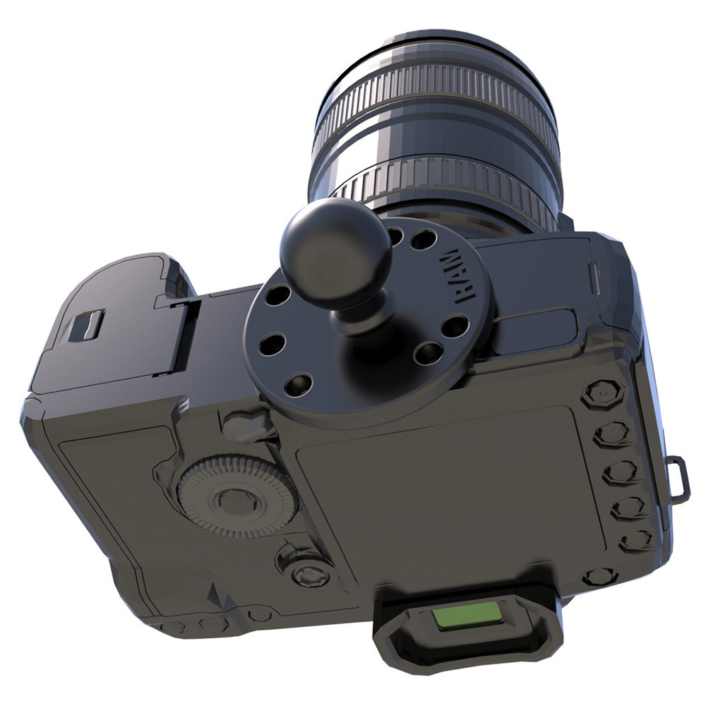 RAM Mount Strap Clamp Roll Bar Mount w\/Standard Length Double Socket Arm & 2.5" Round Base w\/1\/4"-20 Male Threaded Post