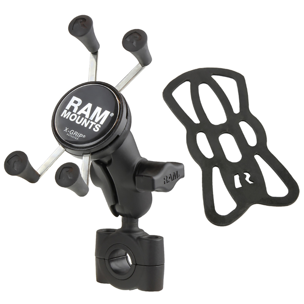 RAM Mount RAM Torque 3\/4" - 1" Diameter Handlebar\/Rail Base with 1" Ball, Short Arm and X-Grip for Phones