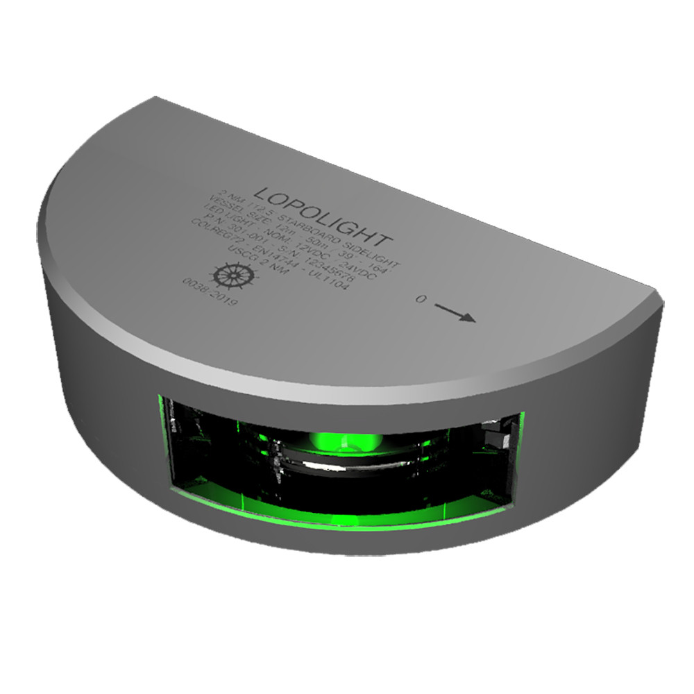 Lopolight Green Starboard Sidelight w\/6M Cable - 2nm Silver Housing - Vertical Mount