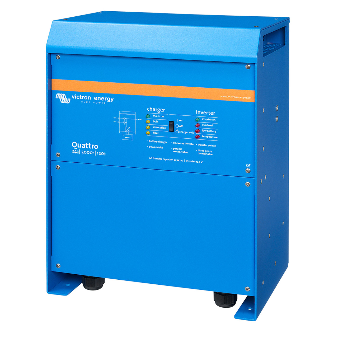 Victron Quattro Inverter\/Charger 24 VDC - 5000W - 200AMP Battery Charger, 50AMP Transfer Switch