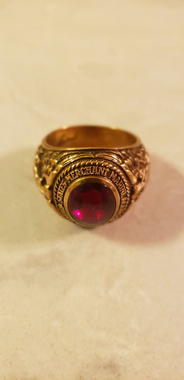 Rare US Merchant Marine Academy Ring ...Circa.  1946 10K Gold w/ Ruby in Outstanding Condition