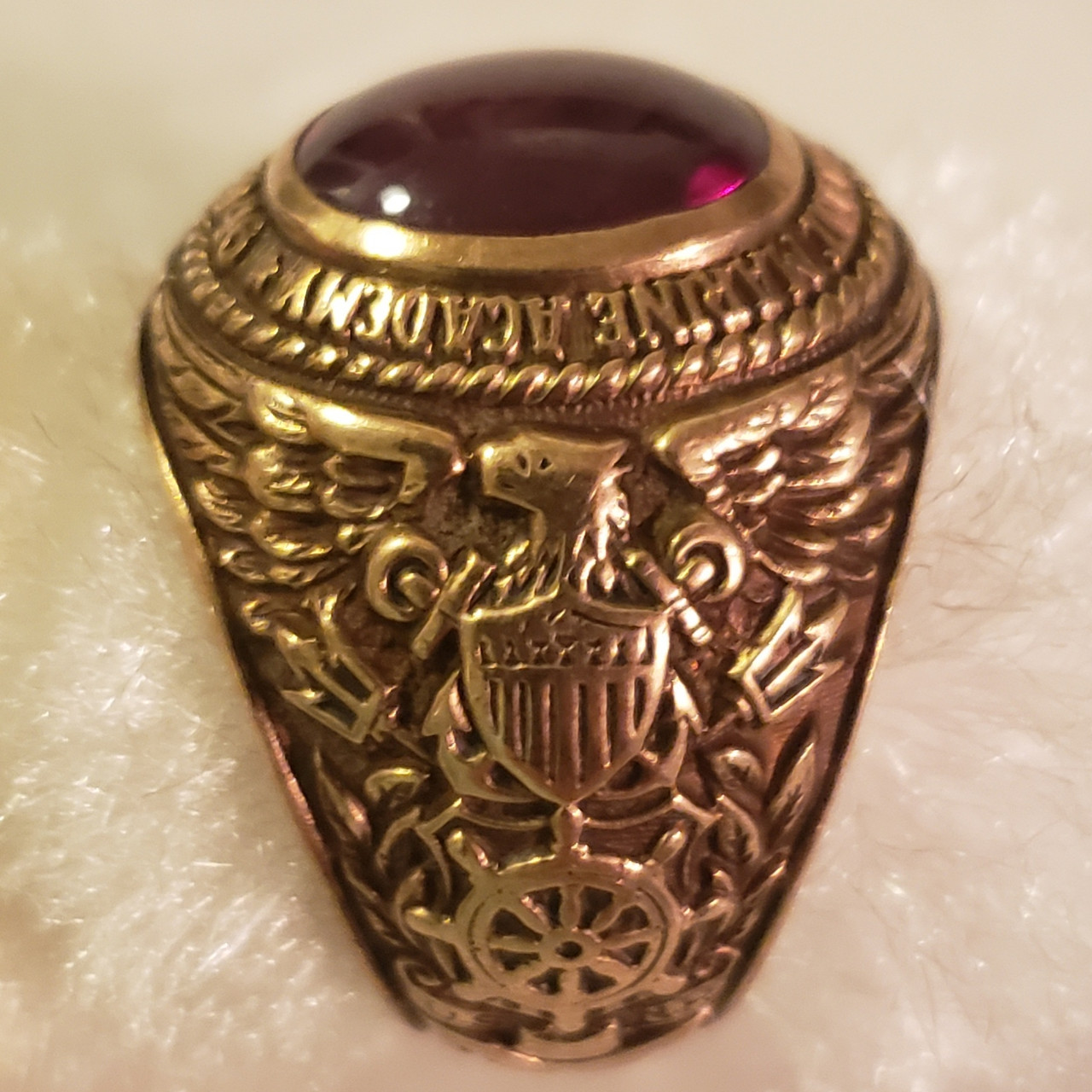 Rare US Merchant Marine Academy Ring ...Circa.  1946 10K Gold w/ Ruby in Outstanding Condition