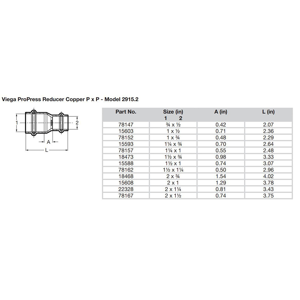 Viega ProPress 1-1\/4" x 1" Copper Reducer - Double Press Connection - Smart Connect Technology