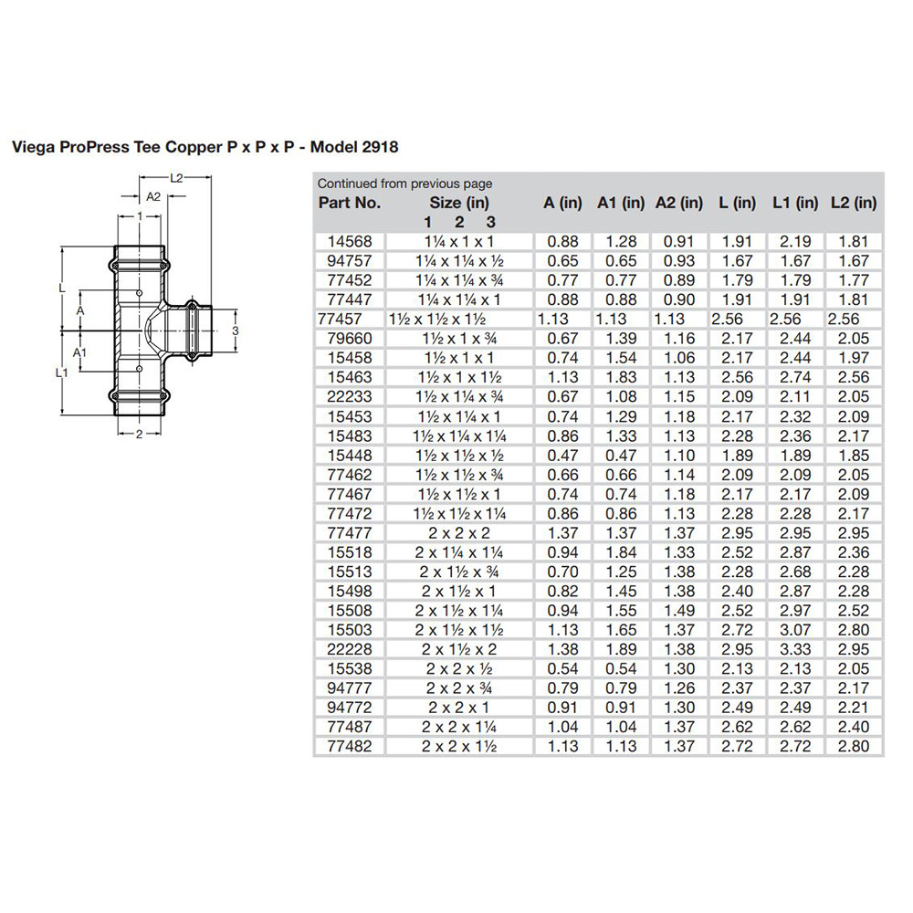 Viega ProPress 1-1\/2" Copper Tee - Triple Press Connection - Smart Connect Technology
