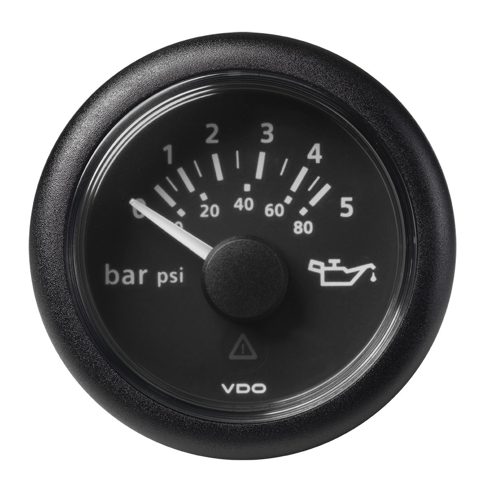 VDO Marine 2-1\/16" (52mm) ViewLine Oil Pressure Gauge 5 Bar\/80 PSI - 8-32V - Black Dial  Round Bezel