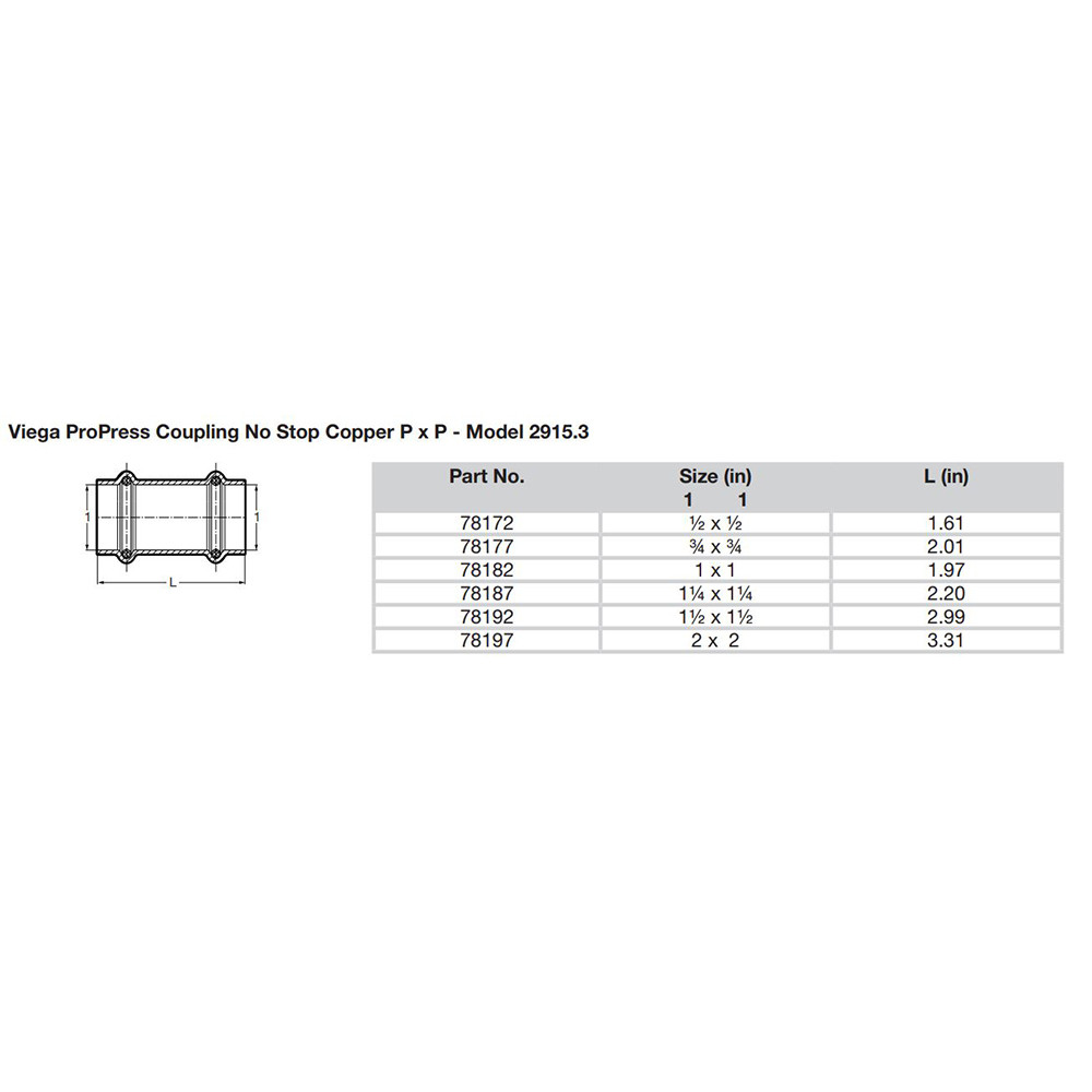Viega ProPress 1" Copper Coupling w\/o Stop - Double Press Connection - Smart Connect Technology