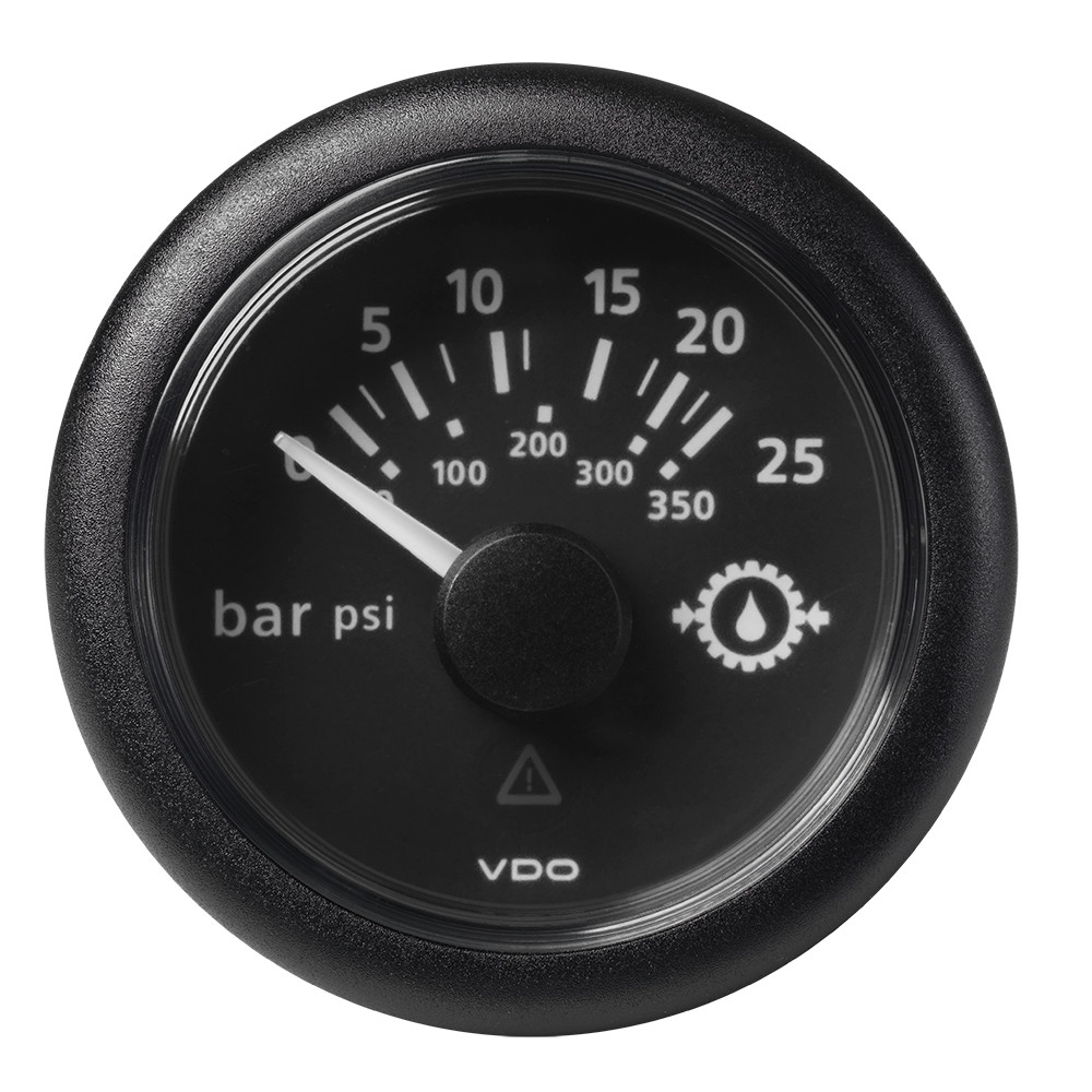 VDO Marine 2-1\/16" (52mm) ViewLine Transmission Oil Pressure 25 Bar\/350 PSI - 8-32V - Black Dial  Round Bezel