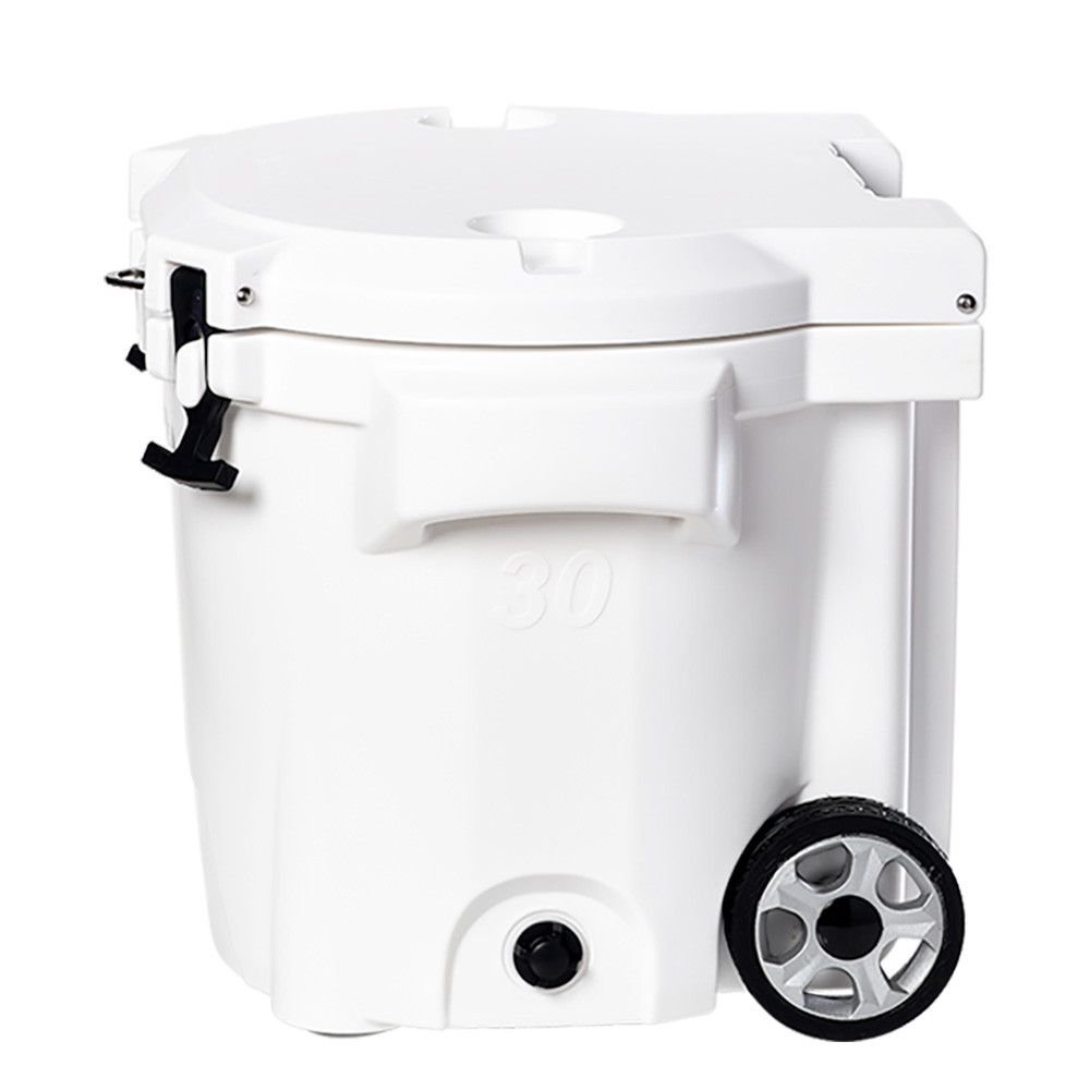 LAKA Coolers 30 Qt Cooler w\/Telescoping Handle  Wheels - White