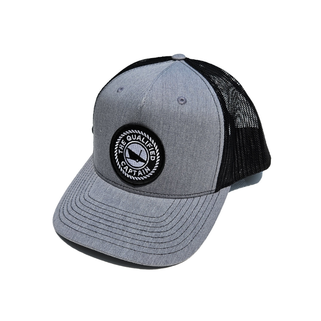 The Qualified Captain Embroidered Patch Trucker Hat - Heather Grey/Black