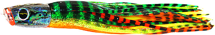 Black Bart Costa Rican Plunger Trolling Lure -Green-Orange Tiger/Orange-Yellow Tiger