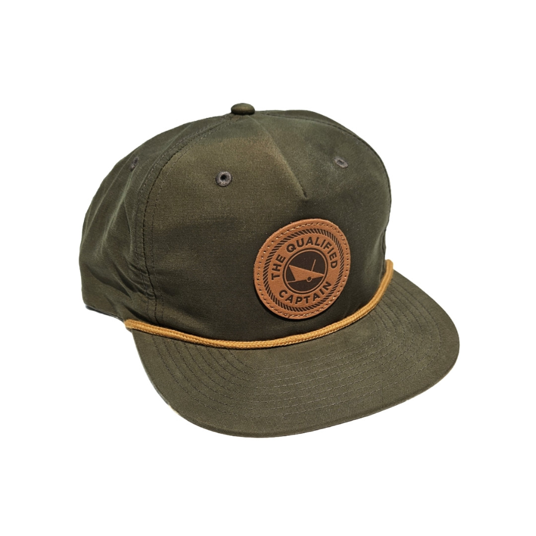 The Qualified Captain Leather Patch Grandpa Hat Green
