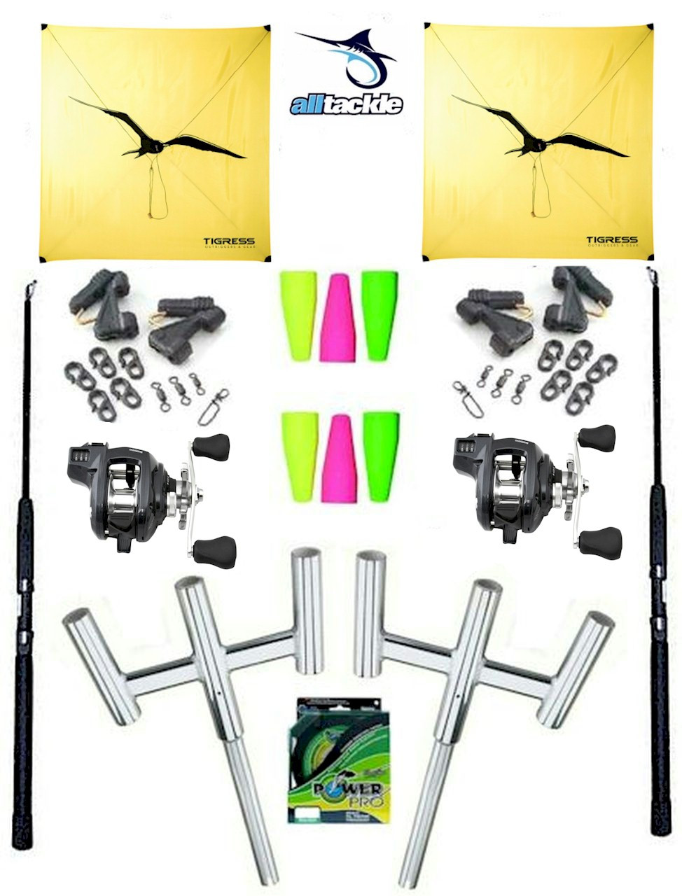 Alltackle Kite Kit w/ Dual Trident Rod Holders and Kite Combos - Tekota Line Counters