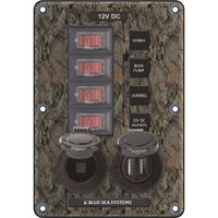 Blue Sea 4324 Circuit Breaker Switch Panel 4 Postion - Camo w\/12V Socket  Dual USB