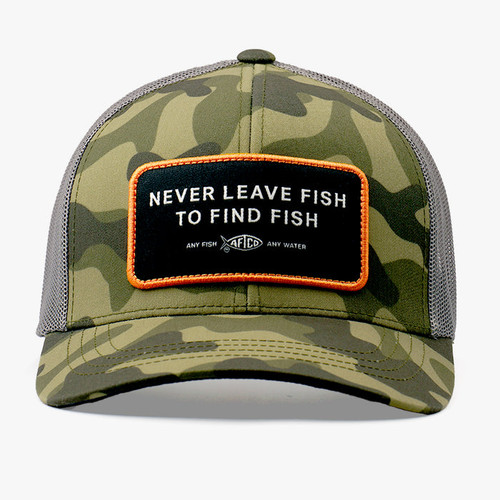 Aftco Guide Sayings hat - Never Leave Fish To Find Fish - Camo