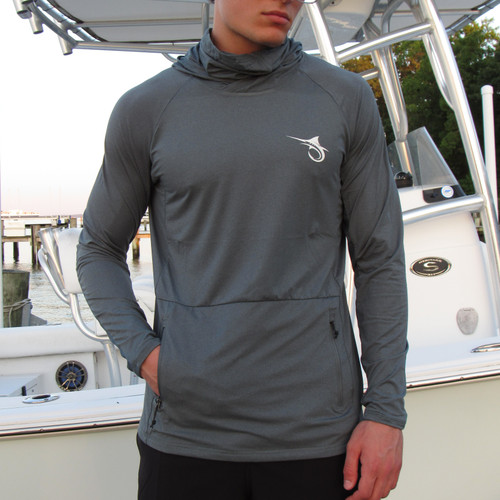 Marlin Hook Performance Long-Sleeve Hoodie with Mask - Buoy - Teal