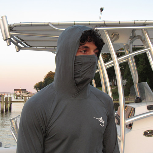 Marlin Hook Performance Long-Sleeve Hoodie with Mask - Buoy - Teal