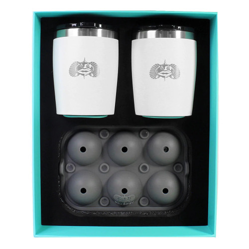 Toadfish Non-Tipping 10oz White Rocks Tumblers w\/Ice Ball Tray - 2 Tumblers
