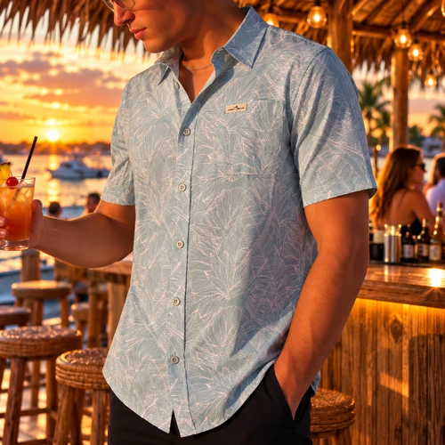 Marlin Hook Atoll Performance Button Down Shirt - Light Blue