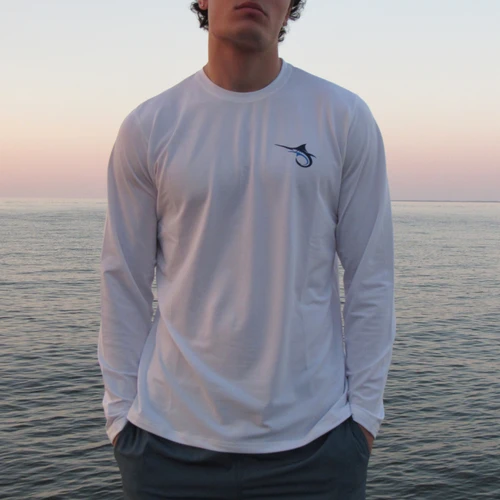 Marlin Hook Hybrid LS Performance Shirt - White