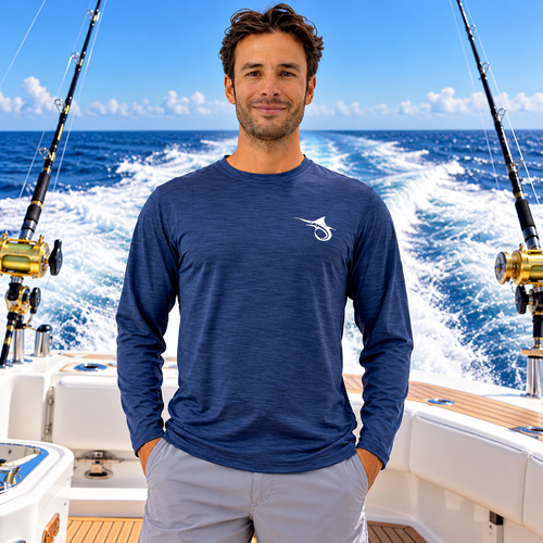 Marlin Hook Hybrid LS Performance Shirt - Navy