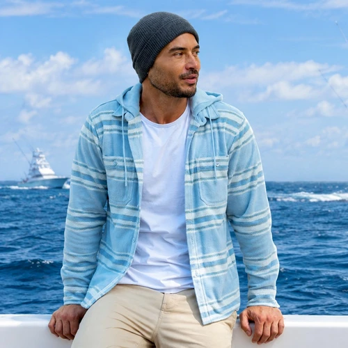 Marlin Hook Barnes Button Up Hoodie - Light Blue