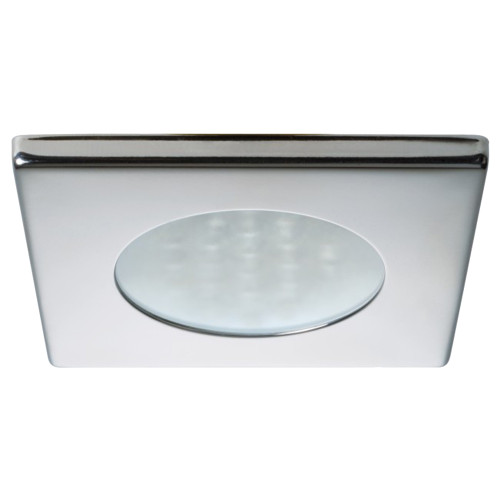 Quick Bryan C Downlight LED -  2W, IP40, Spring Mounted w\/Switch - Square Stainless Bezel, Round Warm White Light
