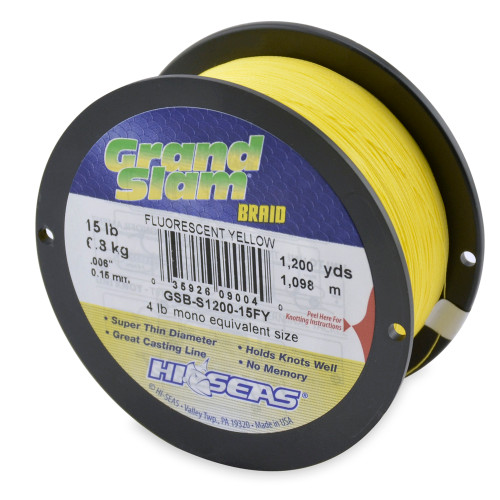 Hi Seas Grand Slam Braid 1200 yds Hi Vis Yellow Test: 15 (GSB-S1200-15FY)