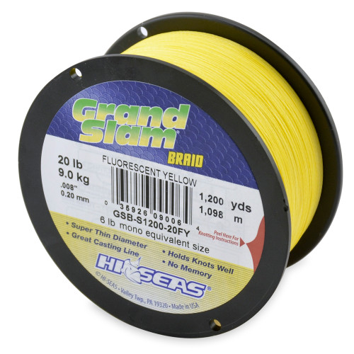 Hi Seas Grand Slam Braid 1200 yd Hi Vis Yellow Test: 20 (GSB-S1200-20FY)