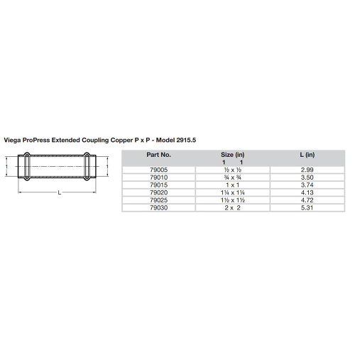 Viega ProPress 2" Extended Coupling w\/o Stop - Double Press Connection - Smart Connect Technology