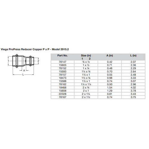 Viega ProPress 1-1\/4" x 1" Copper Reducer - Double Press Connection - Smart Connect Technology