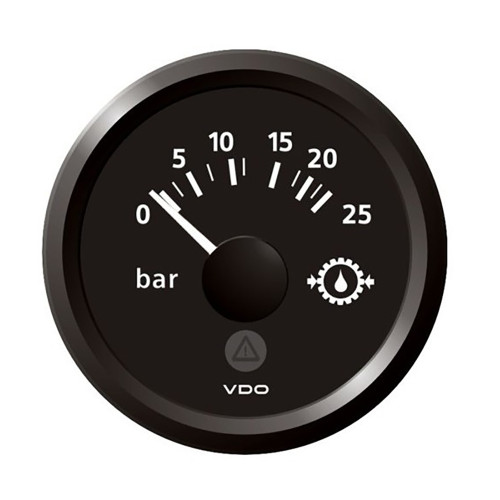 VDO Marine 2-1\/16" (52mm) ViewLine Transmission Oil Pressure 25 Bar\/350 PSI - 8-32V - Black Dial  Triangular Bezel